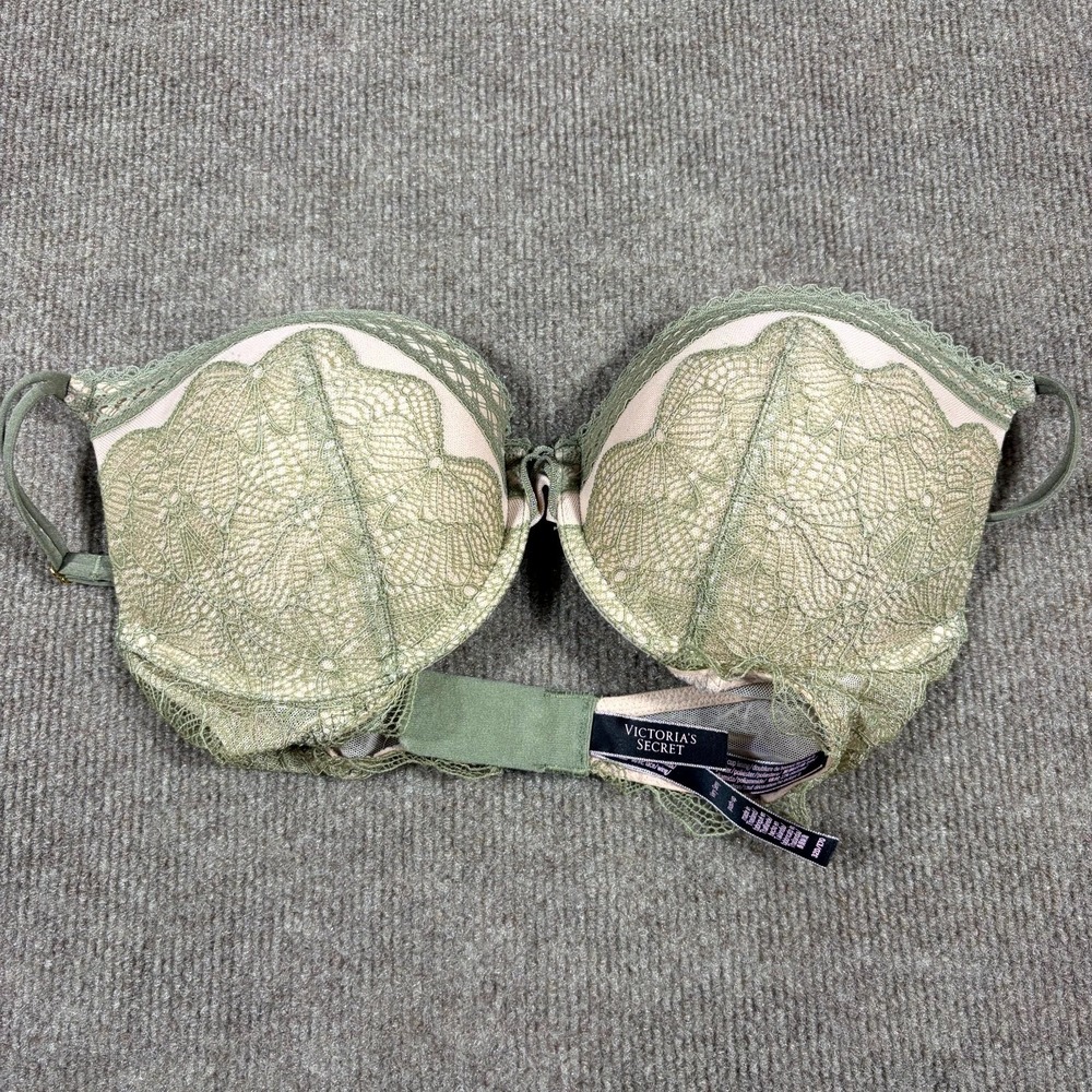 Victoria's Secret Very Sexy Push-Up Bra Womens 32D Olive Nude Lace Underwire